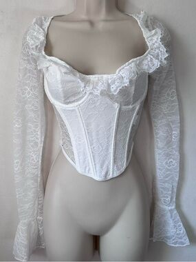 White Lace Long-Sleeve Corset Top
